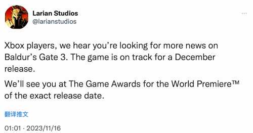 拉瑞安确认Xbox版《博德3》12月发售 TGA公布日期